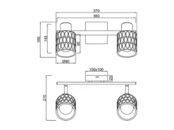 LED Deckenstrahler 2-flammig mit Rauchglas Lampenschirmen, Breite 37cm