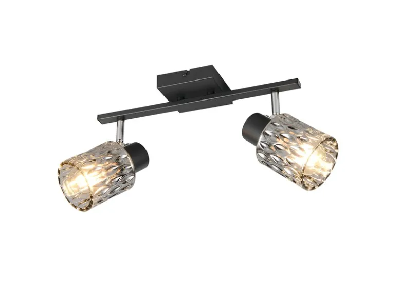 LED Deckenstrahler 2-flammig mit Rauchglas Lampenschirmen, Breite 37cm