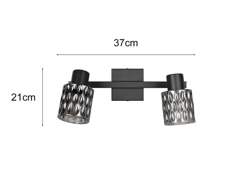 LED Deckenstrahler 2-flammig mit Rauchglas Lampenschirmen, Breite 37cm