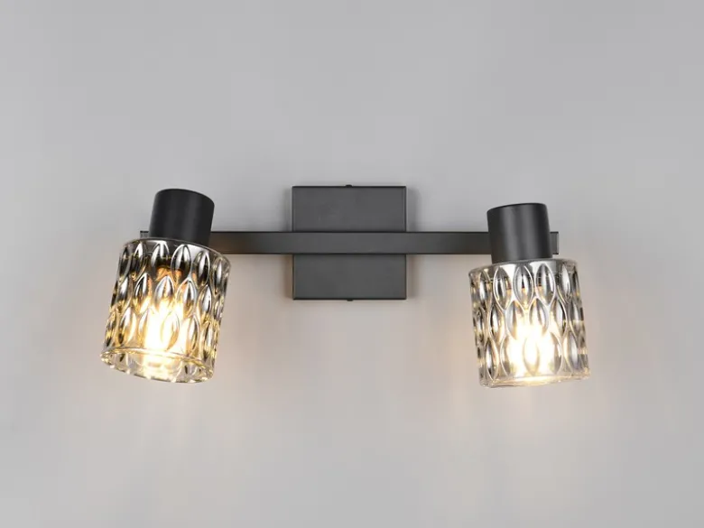 LED Deckenstrahler 2-flammig mit Rauchglas Lampenschirmen, Breite 37cm