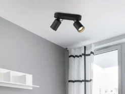 LED Deckenstrahler 2-flammig Metallschirm Schwarz, Breite 24cm