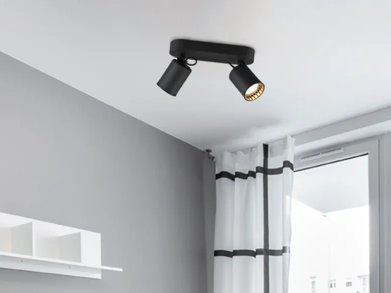 LED Deckenstrahler 2-flammig Metallschirm Schwarz, Breite 24cm