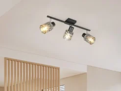 LED Deckenstrahler 3-flammig mit Rauchglas Lampenschirmen, Breite 55cm