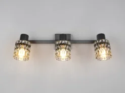 LED Deckenstrahler 3-flammig mit Rauchglas Lampenschirmen, Breite 55cm