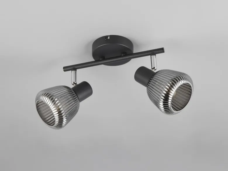 LED Deckenstrahler 2-flammig mit Glasschirmen Chrom bedampft, Breite 29cm