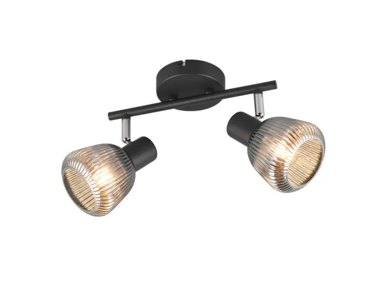 LED Deckenstrahler 2-flammig mit Glasschirmen Chrom bedampft, Breite 29cm