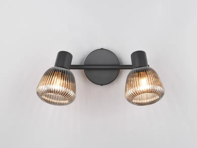 LED Deckenstrahler 2-flammig mit Glasschirmen Chrom bedampft, Breite 29cm