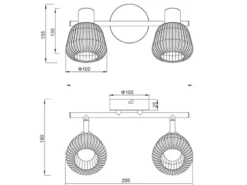 LED Deckenstrahler 2-flammig mit Glasschirmen Chrom bedampft, Breite 29cm