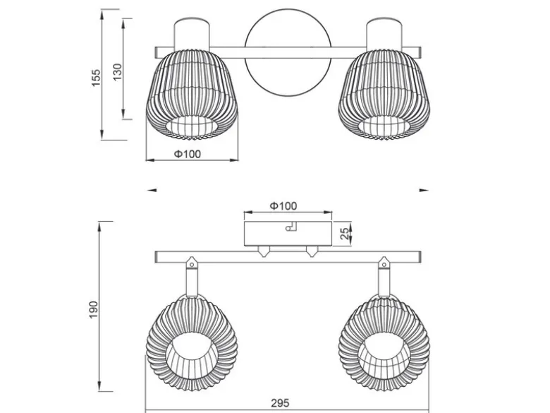 LED Deckenstrahler 2-flammig mit Glasschirmen Chrom bedampft, Breite 29cm