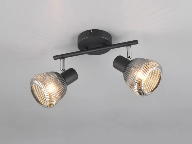 LED Deckenstrahler 2-flammig mit Glasschirmen Chrom bedampft, Breite 29cm
