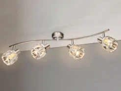 LED Deckenstrahler 4-flammig mit Glaskristallen Silber matt, Breite 70cm