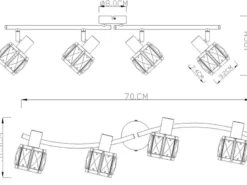 LED Deckenstrahler 4-flammig mit Glaskristallen Silber matt, Breite 70cm
