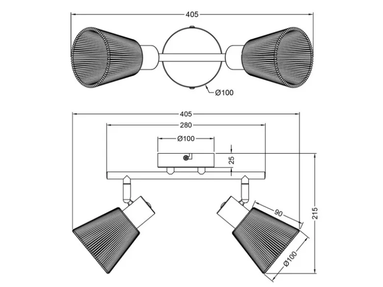 LED Deckenstrahler 2-flammig mit Lampenschirmen aus Papiergarn, B: 40,5cm