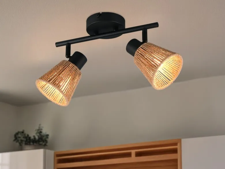 LED Deckenstrahler 2-flammig mit Lampenschirmen aus Papiergarn, B: 40,5cm