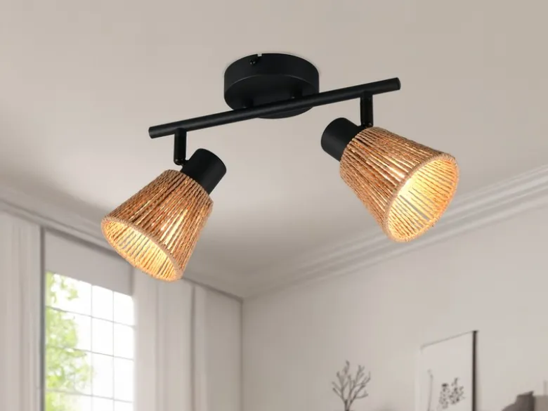 LED Deckenstrahler 2-flammig mit Lampenschirmen aus Papiergarn, B: 40,5cm