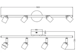 LED Deckenstrahler 4-flammig Metall Weiß, Breite 50cm