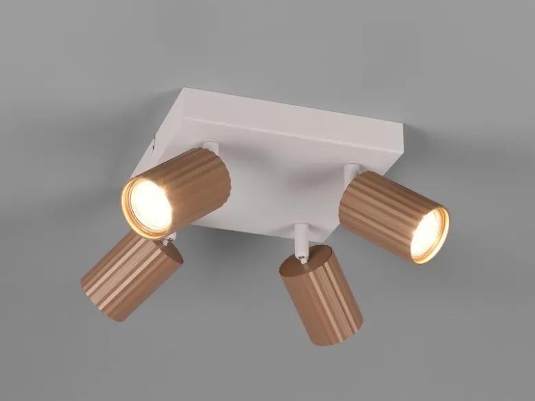LED Deckenstrahler 4-flammig Metall Hellgrau - Spots Coffeefarbig, Quadrat 20cm