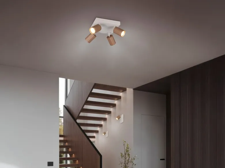 LED Deckenstrahler 4-flammig Metall Hellgrau - Spots Coffeefarbig, Quadrat 20cm