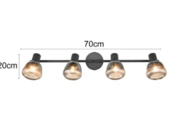 LED Deckenstrahler 4-flammig mit Glasschirmen Chrom bedampft, Breite 70cm
