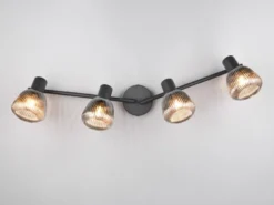 LED Deckenstrahler 4-flammig mit Glasschirmen Chrom bedampft, Breite 70cm
