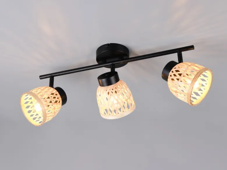 LED Deckenstrahler 3-flammig mit Korb Lampenschirmen aus Bambus, Breite 60cm