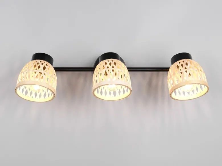 LED Deckenstrahler 3-flammig mit Korb Lampenschirmen aus Bambus, Breite 60cm