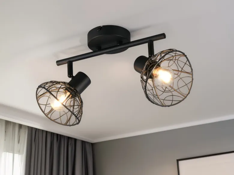 LED Deckenstrahler 2-flammig mit Drahtgeflecht Lampenschirmen, B: 39,5cm