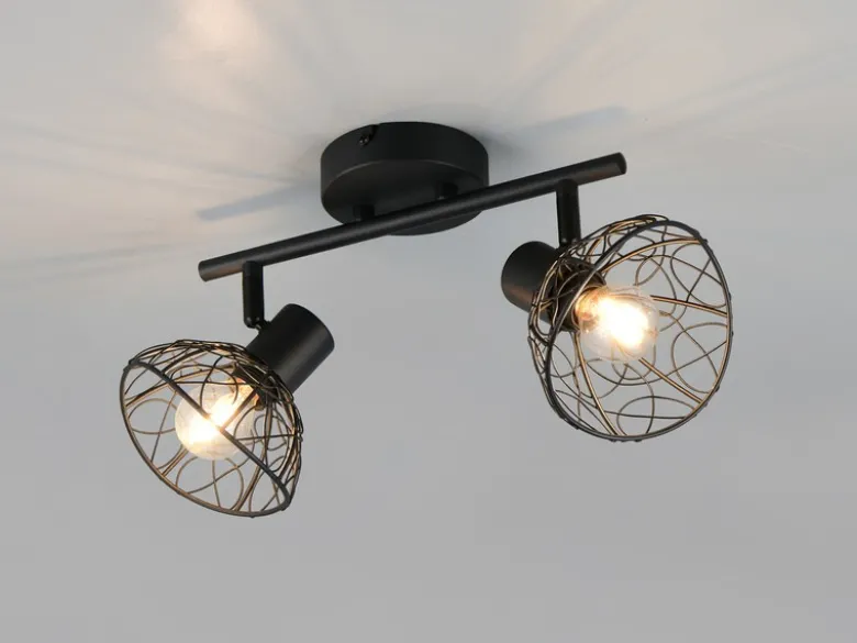 LED Deckenstrahler 2-flammig mit Drahtgeflecht Lampenschirmen, B: 39,5cm