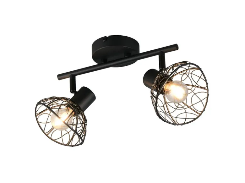 LED Deckenstrahler 2-flammig mit Drahtgeflecht Lampenschirmen, B: 39,5cm