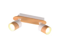 LED Deckenstrahler 2-flammig, Naturholz & Metall Weiß, Breite 28cm