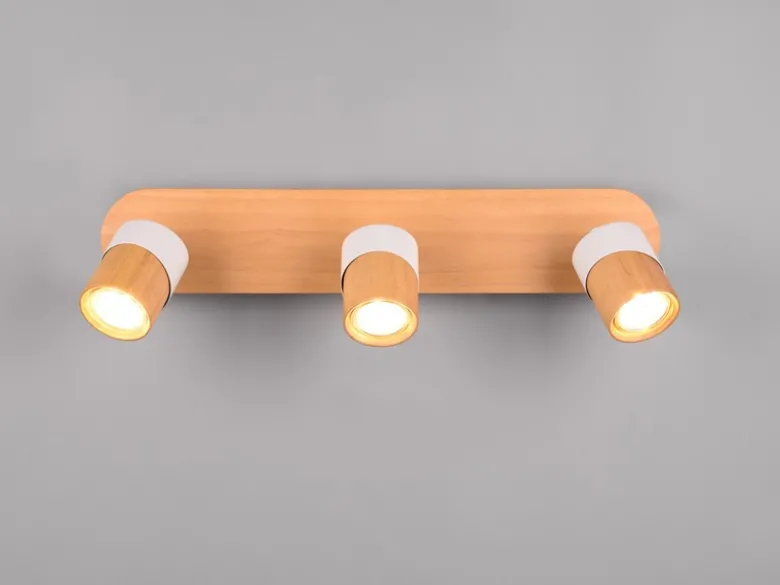 LED Deckenstrahler 3-flammig, Naturholz & Metall Weiß, Breite 48cm