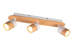 LED Deckenstrahler 3-flammig, Naturholz & Metall Weiß, Breite 48cm