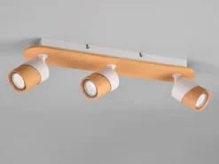 LED Deckenstrahler 3-flammig, Naturholz & Metall Weiß, Breite 48cm