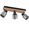 LED Deckenstrahler 3-flammig, Rauchglas Schwarz & Holzlamellen, Breite 52,5cm