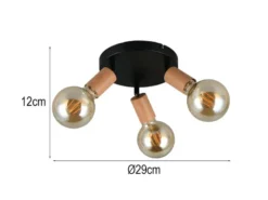 LED Deckenstrahler 3-flammig rund aus Metall in Schwarz & Holzoptik, Ø 29cm