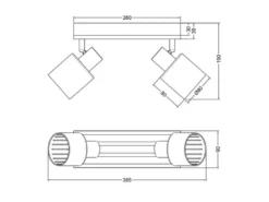 LED Deckenstrahler 2-flammig, Rauchglas Schwarz & Holzlamellen, Breite 38,5cm