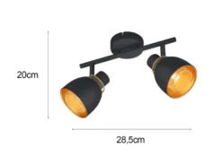 LED Deckenstrahler 2-flammig Schwarz Gold mit Drahtgeflecht, Breite 28cm