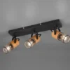 LED Deckenstrahler 3-flammig, Schwarz mit Holz & Gitterschirmen, Breite 44cm