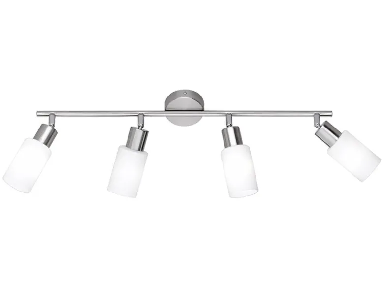 LED Deckenstrahler 4-flammig Silber mit Glas Lampenschirmen Weiß, Breite 60cm