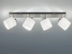 LED Deckenstrahler 4-flammig Silber, Stoffschirme Weiß, Breite 70cm