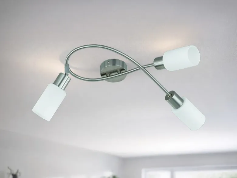 LED Deckenstrahler 3-flammig Silber mit Glas Lampenschirmen Weiß, Breite 45cm