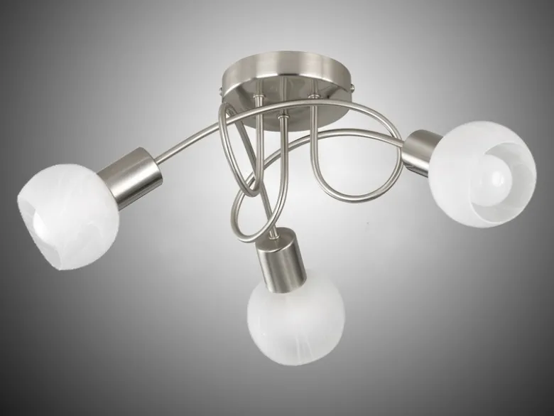 LED Deckenstrahler 3 flammig, Silber/Chrom Glas Alabaster, Ø47cm
