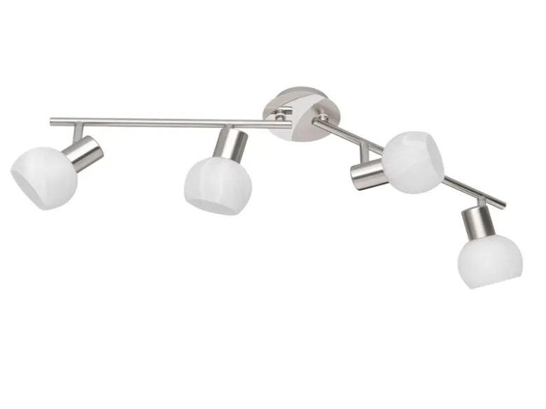 LED Deckenstrahler 4-flammig Silber Chrom & Glas Alabaster, Breite 69cm
