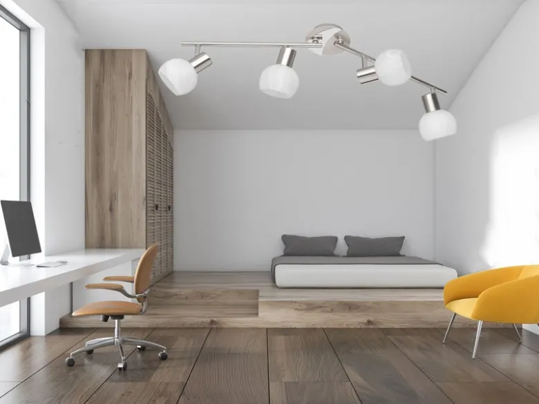 LED Deckenstrahler 4-flammig Silber Chrom & Glas Alabaster, Breite 69cm