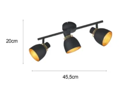LED Deckenstrahler 3-flammig Schwarz Gold mit Drahtgeflecht, Breite 45cm