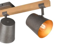 LED Deckenstrahler 3-flammig Silber antik & Gold mit Holz, Breite 54cm