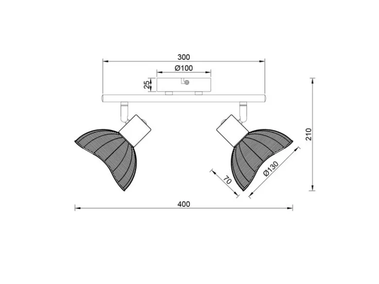 LED Deckenstrahler 2-flammig Weiß, Lampenschirme Rattan, Breite 40cm