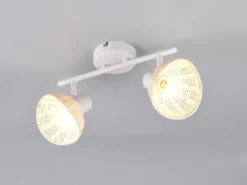 LED Deckenstrahler 2-flammig Weiß, Lampenschirme Rattan, Breite 40cm