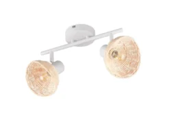 LED Deckenstrahler 2-flammig Weiß, Lampenschirme Rattan, Breite 40cm