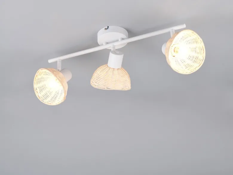 LED Deckenstrahler 3-flammig Weiß, Lampenschirme Rattan, Breite 59cm